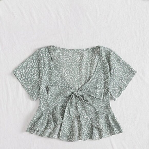 Bohemian flared Open Front Tie Ruffle Hem  Top - Picture 2 of 8